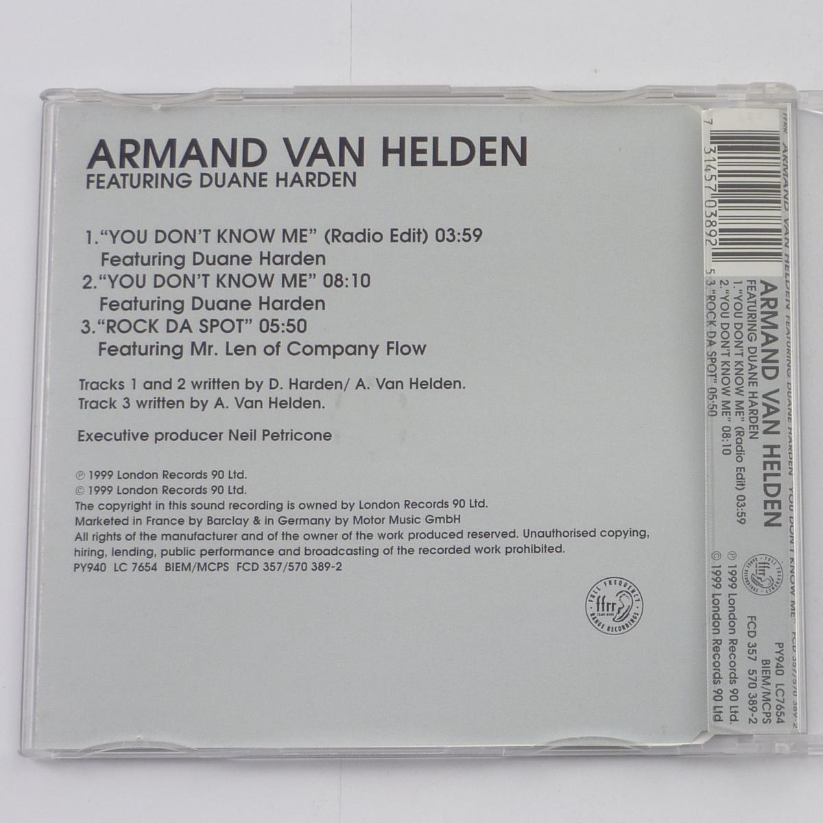 Armand Van Helden Featuring Duane Harden You Don't Know Me CD Single Stereo
