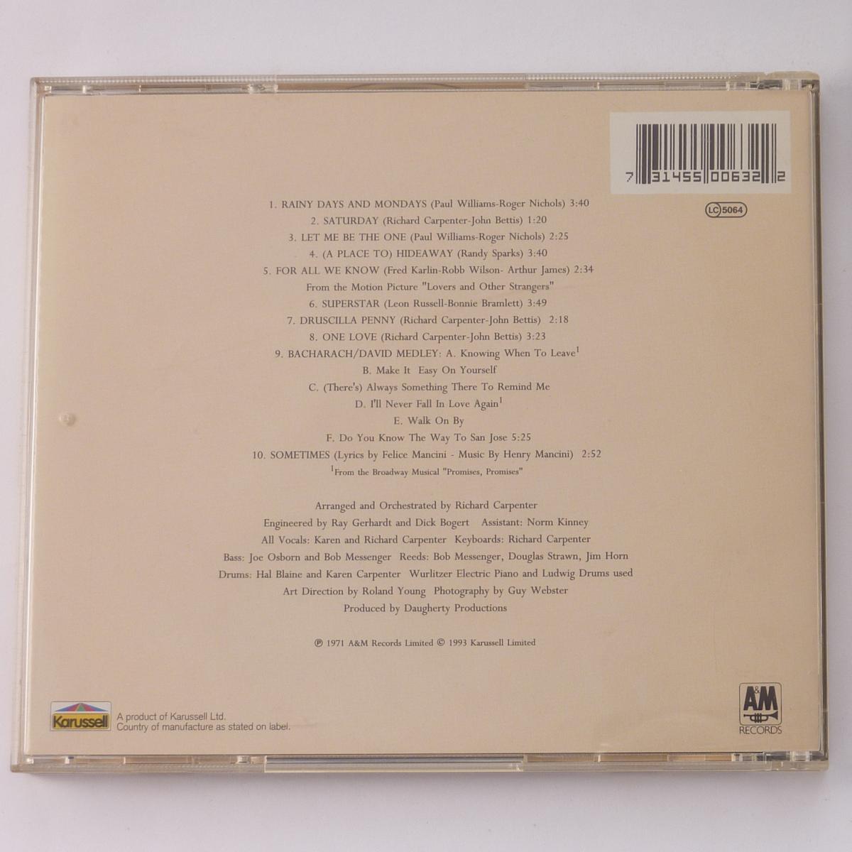 Carpenters Carpenters CD Album Reissue