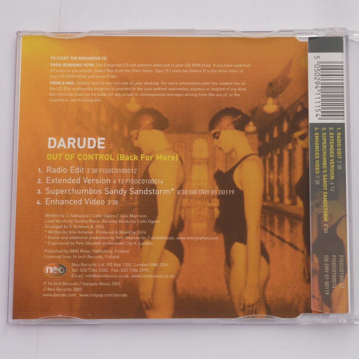 Darude Out Of Control (Back For More) CD Single Enhanced