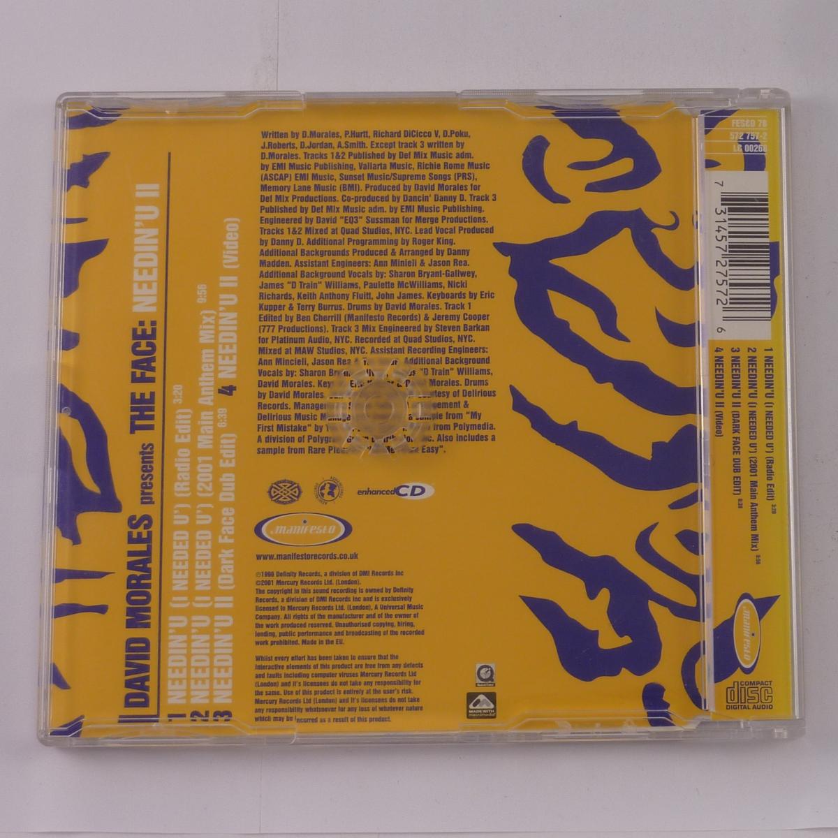 David Morales Presents The Face (3) Needin' U II CD Single Enhanced