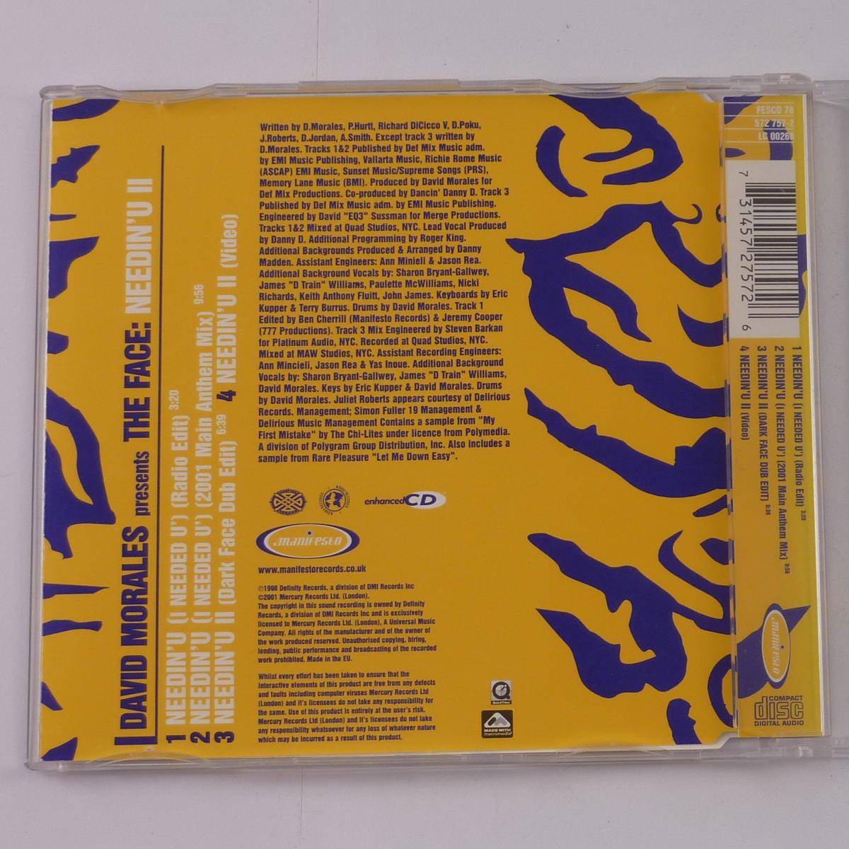 David Morales Presents The Face (3) Needin' U II CD Single Enhanced