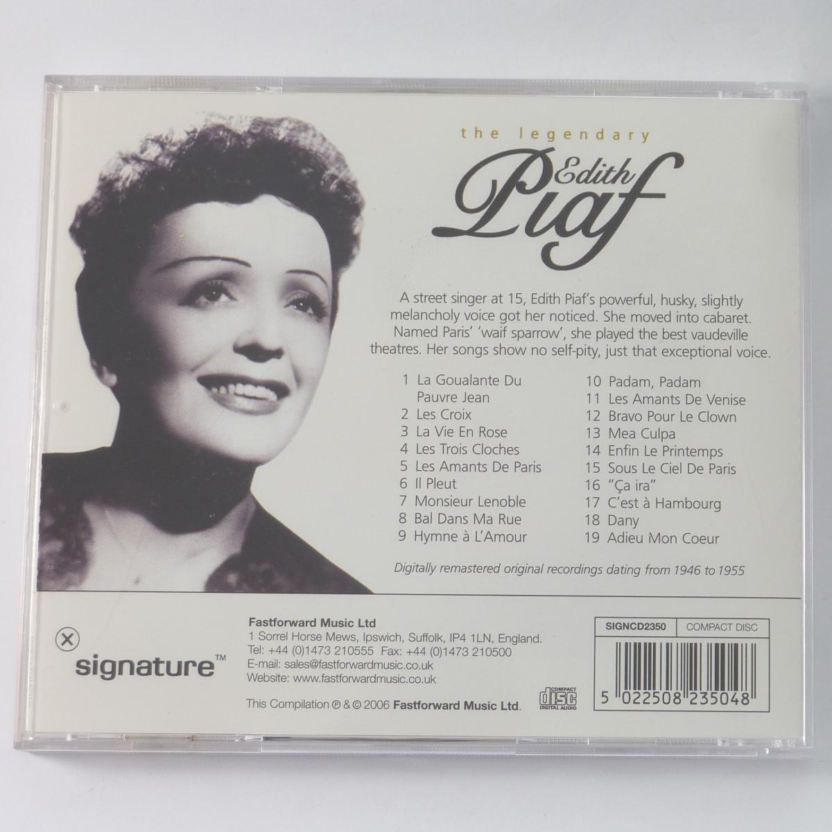 Edith Piaf The Legendary Edith Piaf CD Compilation Remastered