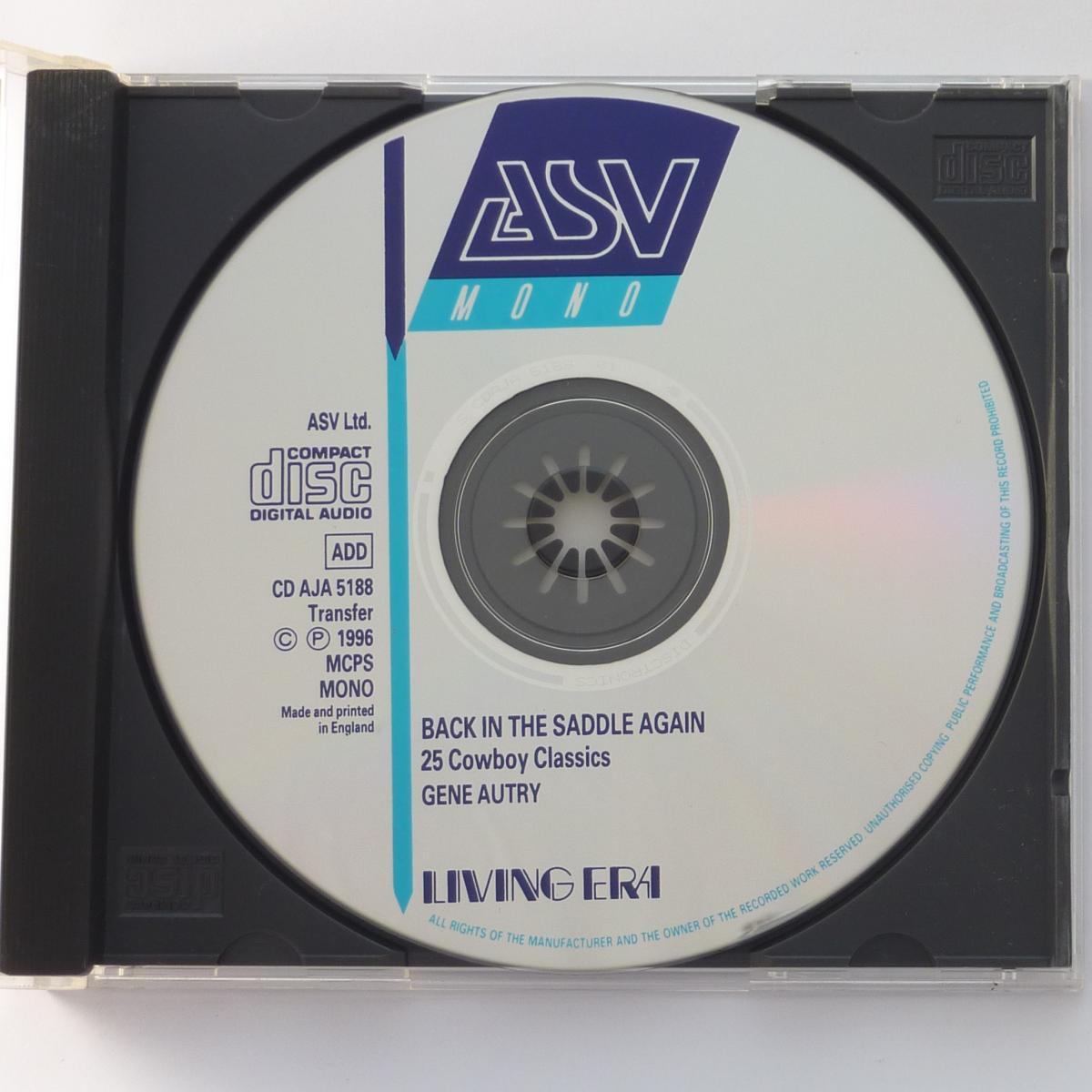 Gene Autry Back In The Saddle Again CD Compilation Mono