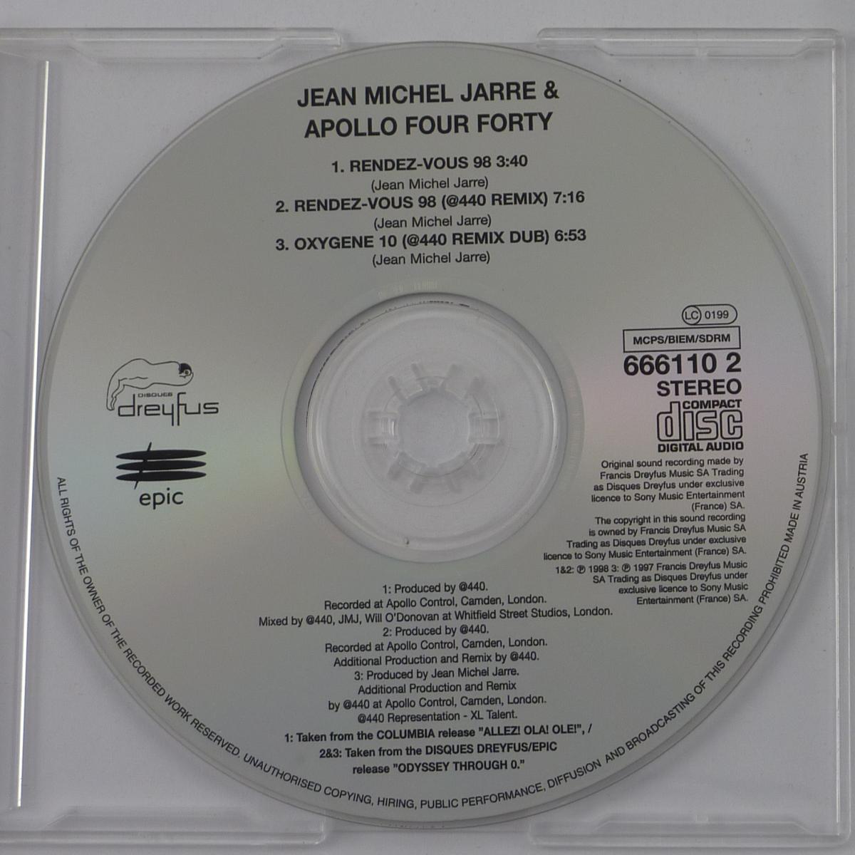 Jean Michel Jarre & Apollo Four Forty Rendez-Vous 98 CD Single
