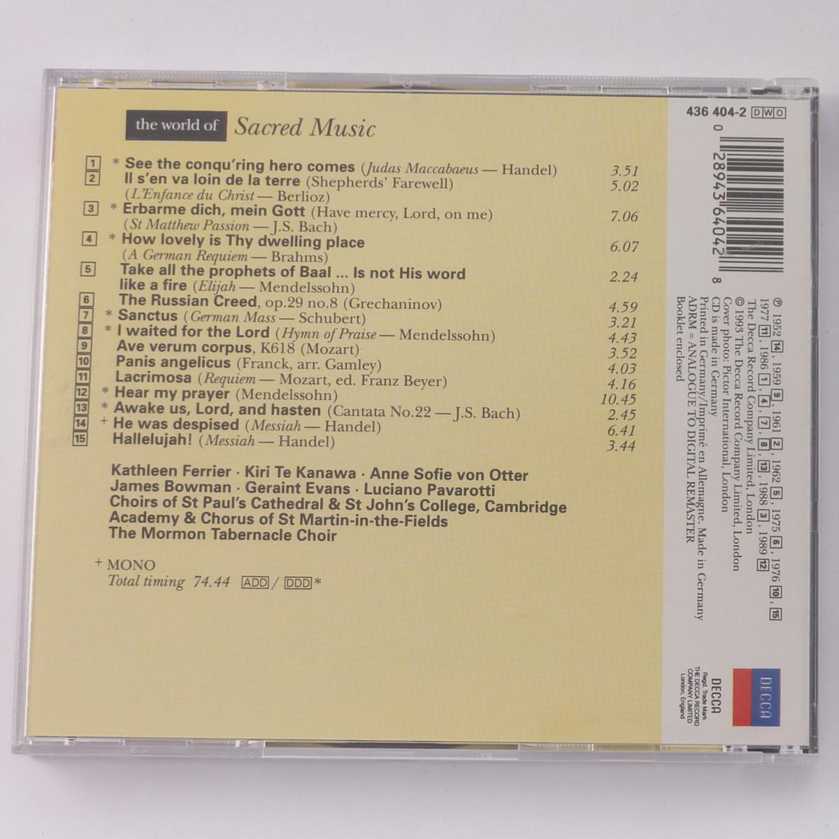 Kathleen Ferrier, Kiri Te Kanawa, Anne Sofie Von Otter, James Bowman The World of Sacred Music CD Compilation Stereo