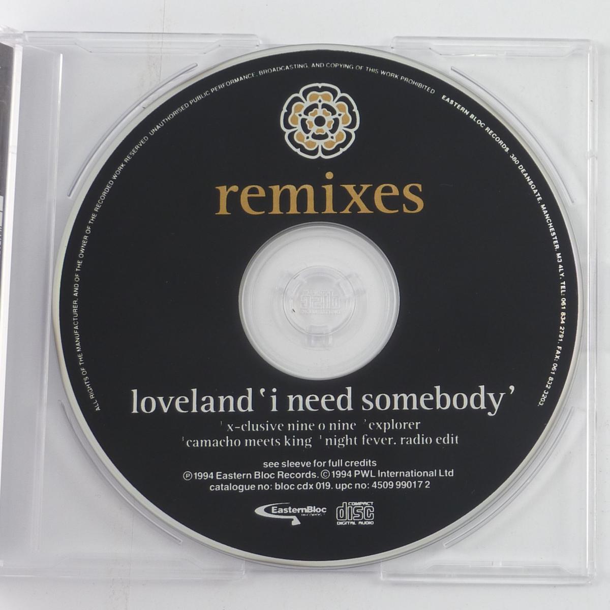 Loveland Featuring The Voice Of Rachel McFarlane I Need Somebody - Remixes CD Single
