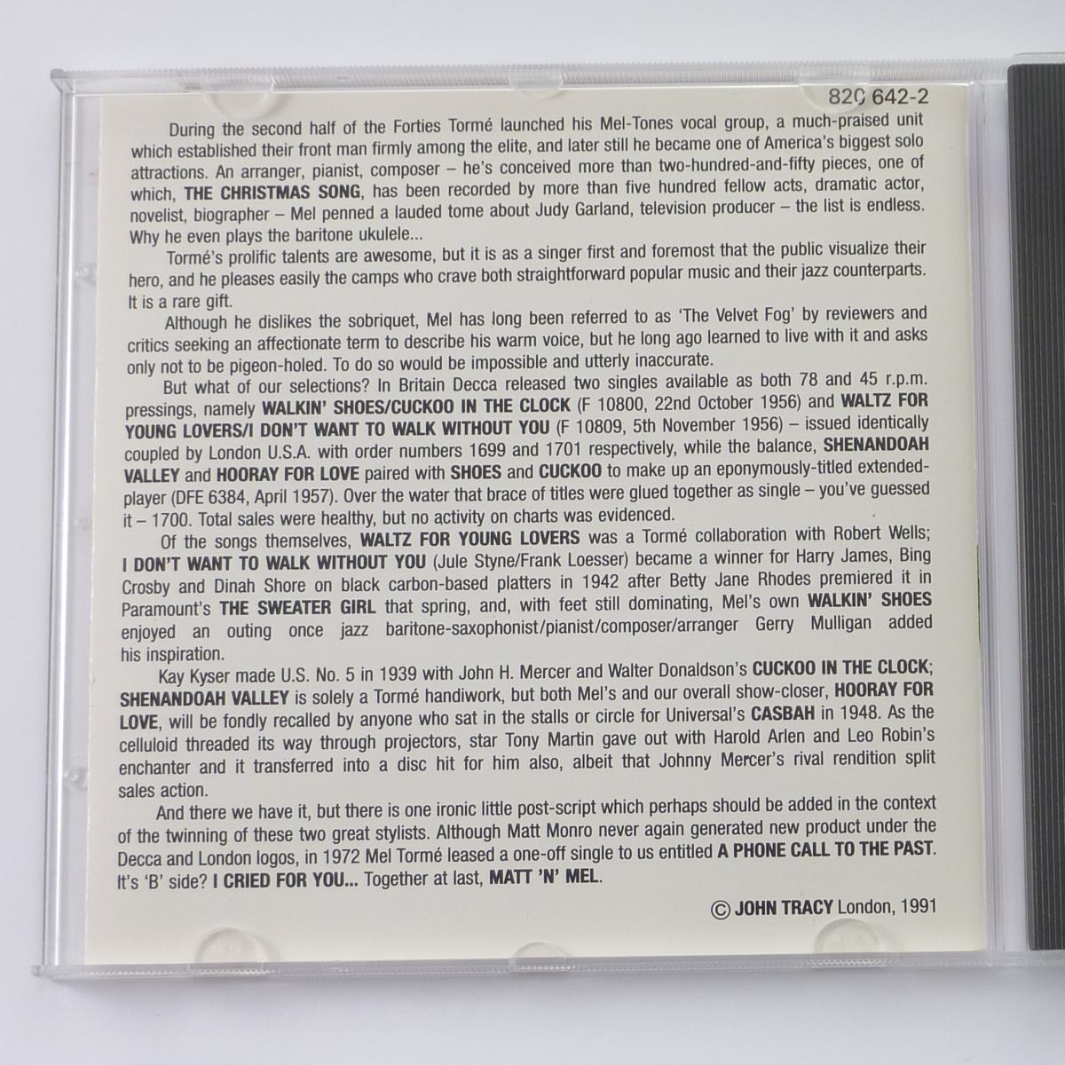 Matt Monro, Mel Tormé Matt 'N' Mel CD Compilation