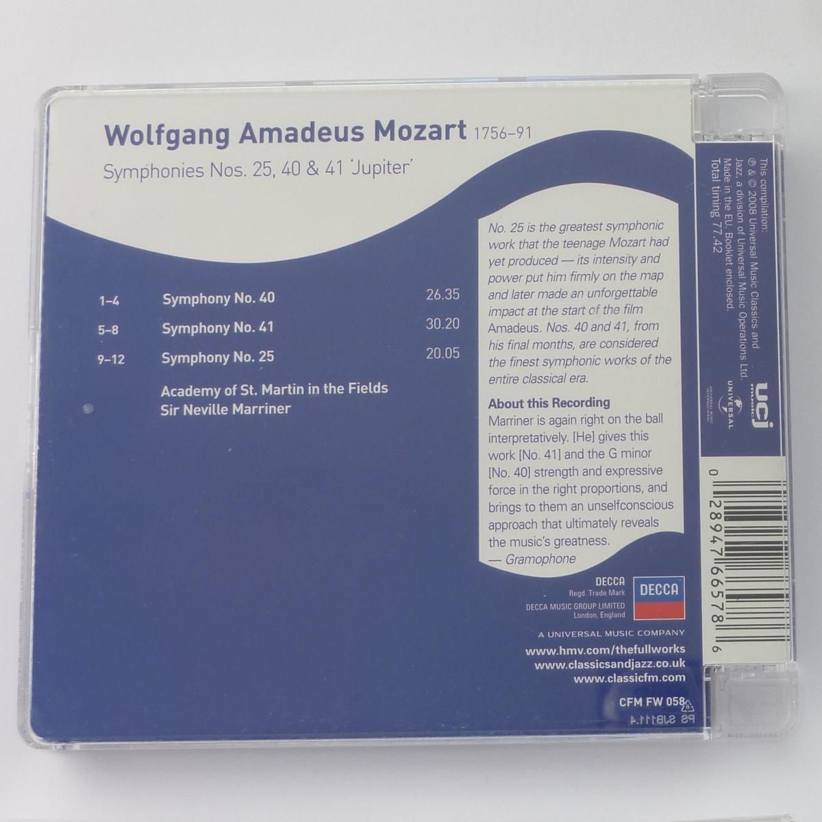 Mozart Mozart: Symphonies Nos. 25, 40 & 41 'Jupiter' CD Compilation