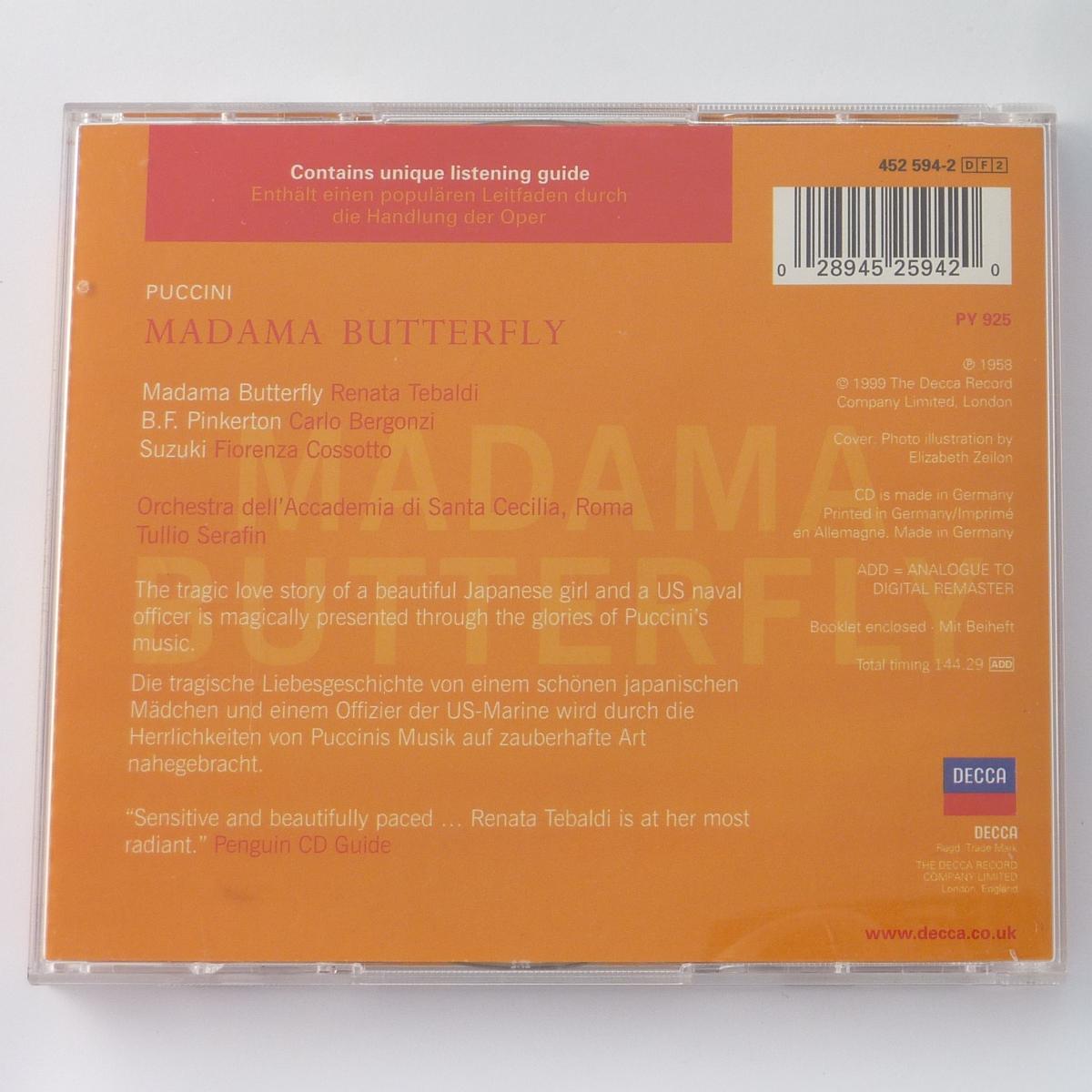 Puccini - Tebaldi, Bergonzi, Cossotto Madama Butterfly 2 × CD Album Reissue Remastered