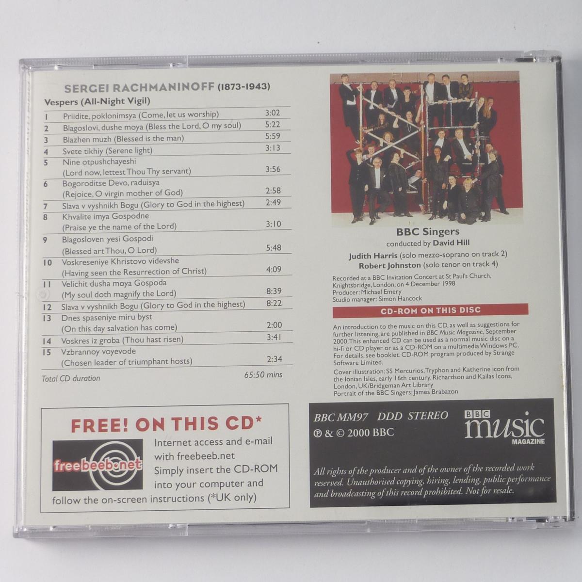 Rachmaninoff, BBC Singers, David Hill Vespers (All-Night Vigil) CD CD-ROM Album Enhanced Stereo
