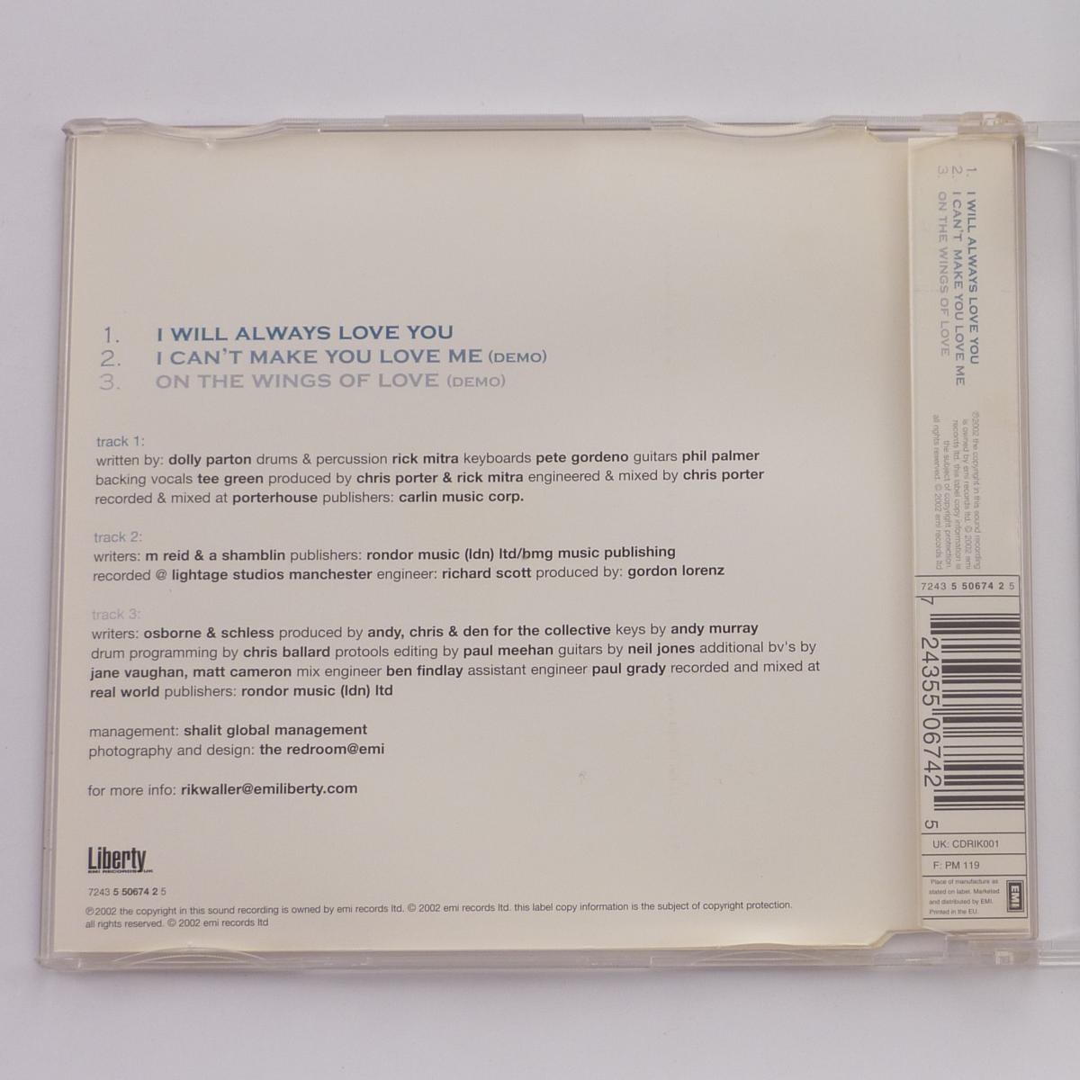 Rik Waller I Will Always Love You CD Single