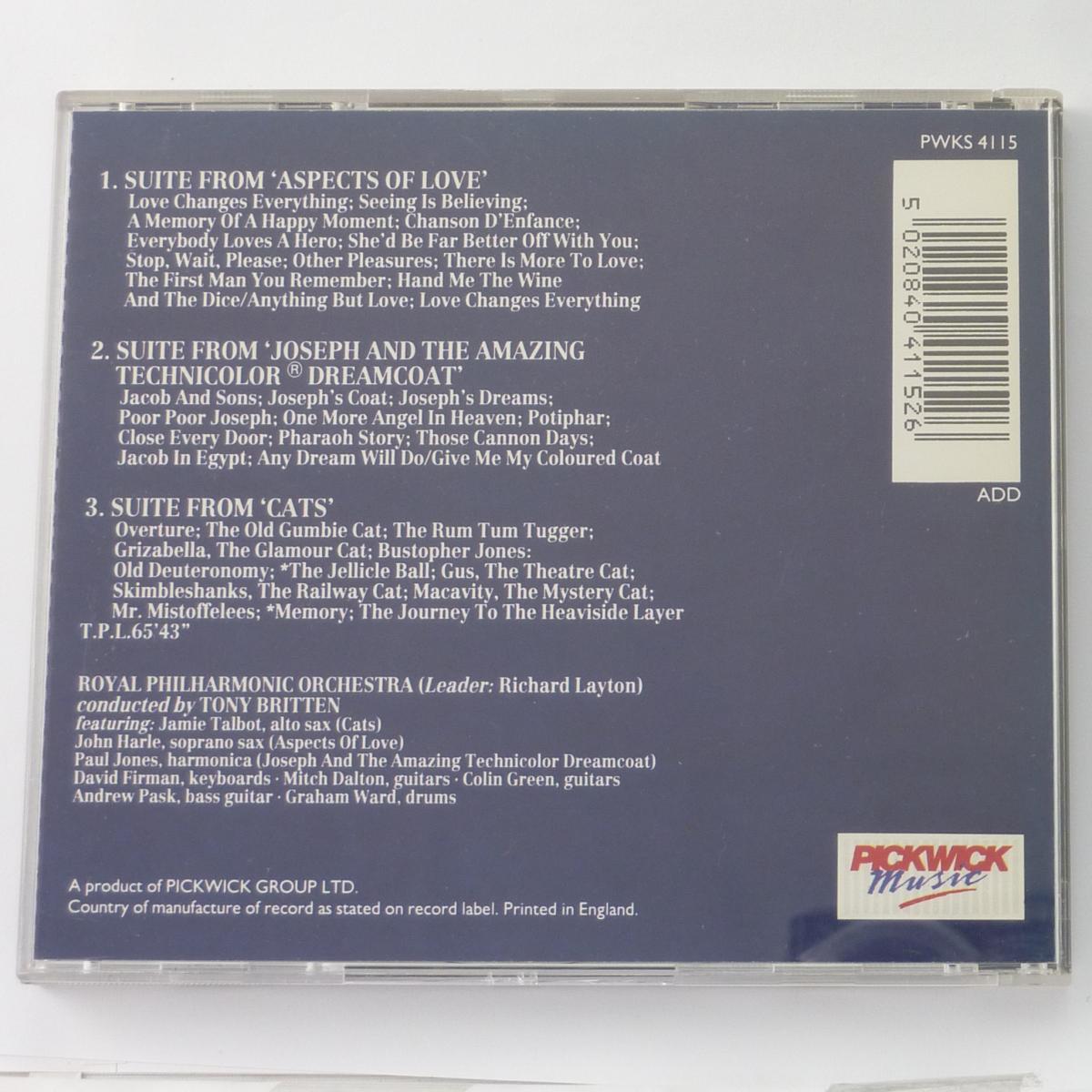 Royal Philharmonic Orchestra, Tony Britten, Andrew Lloyd Webber Plays Suites From "Aspects Of Love", "Joseph And The Amazing Technicolor Dreamcoat" & "Cats" CD