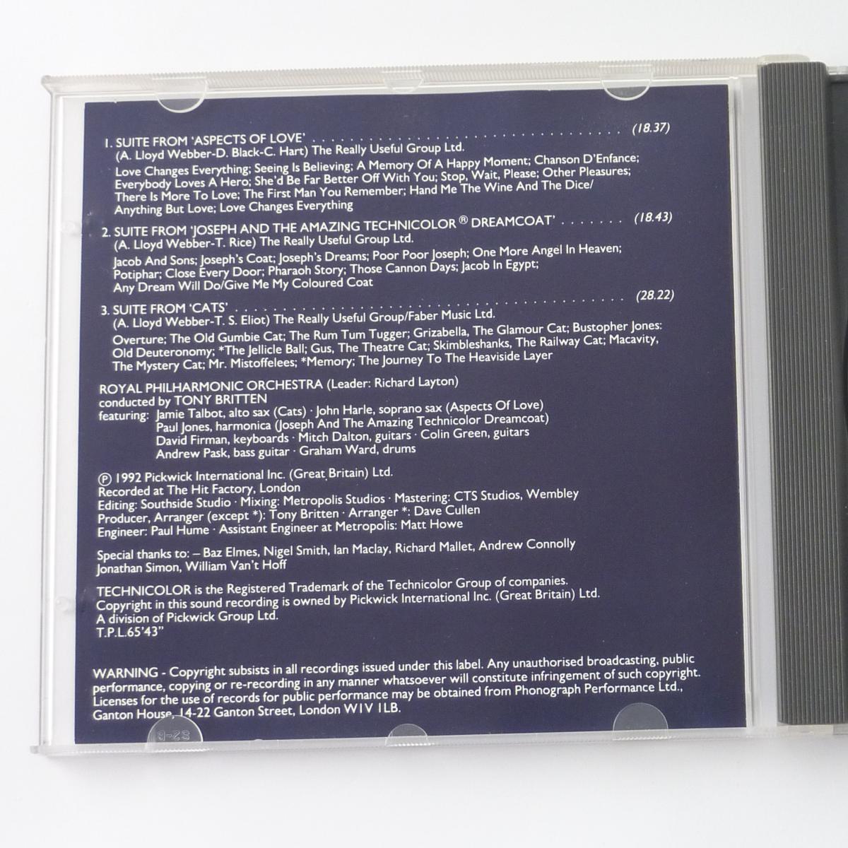 Royal Philharmonic Orchestra, Tony Britten, Andrew Lloyd Webber Plays Suites From "Aspects Of Love", "Joseph And The Amazing Technicolor Dreamcoat" & "Cats" CD