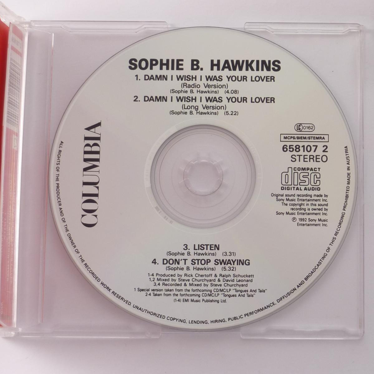 Sophie B. Hawkins Damn I Wish I Was Your Lover CD Single Stereo
