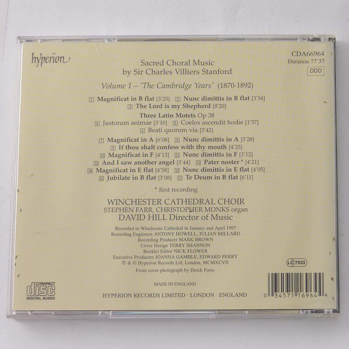 Stanford / Winchester Cathedral Choir, David Hill Sacred Choral Music, Volume 1 CD Album Compilation