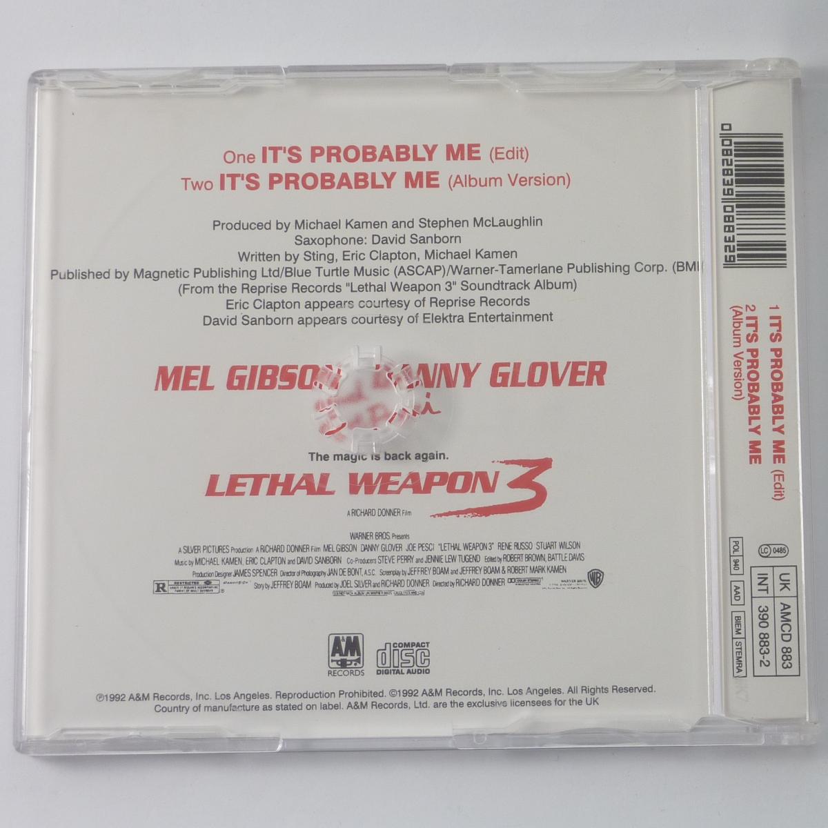 Sting With Eric Clapton It's Probably Me CD Single