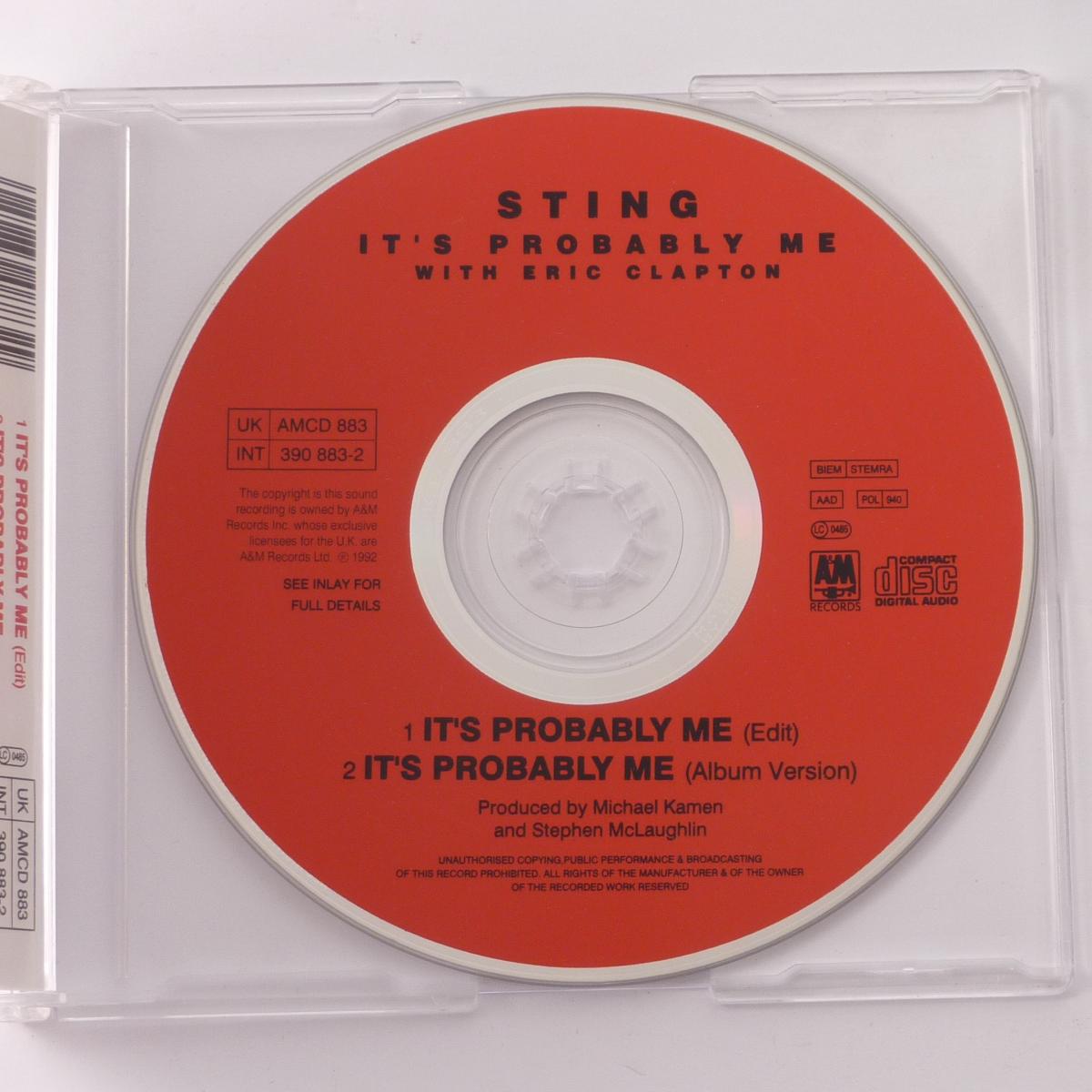 Sting With Eric Clapton It's Probably Me CD Single