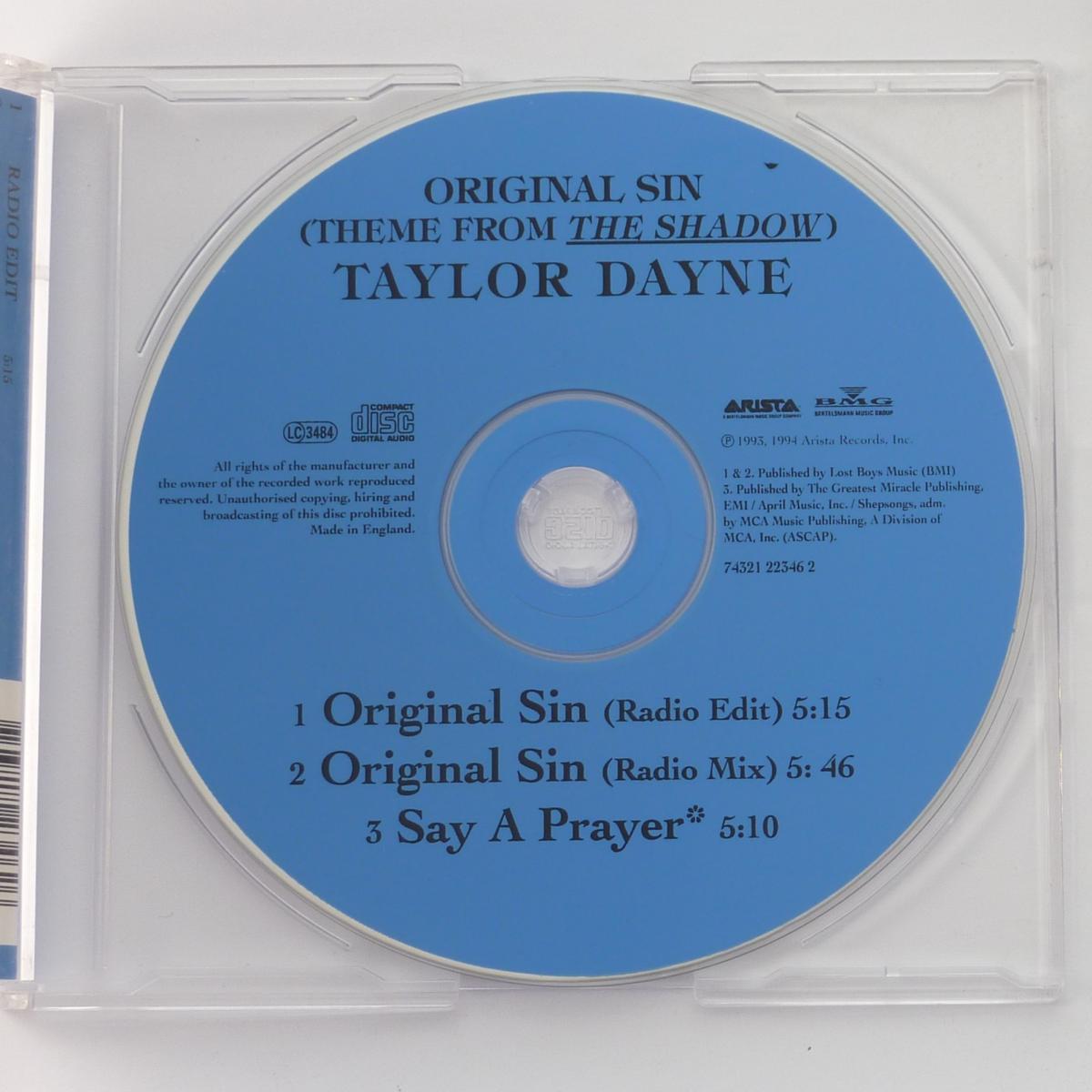 Taylor Dayne Original Sin (Theme From The Shadow) CD Single