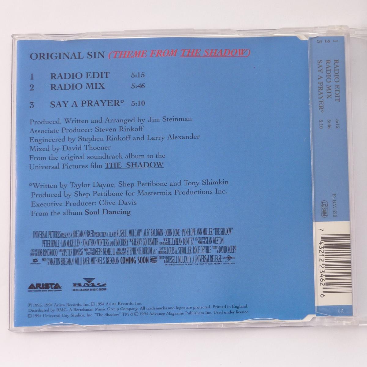 Taylor Dayne Original Sin (Theme From The Shadow) CD Single