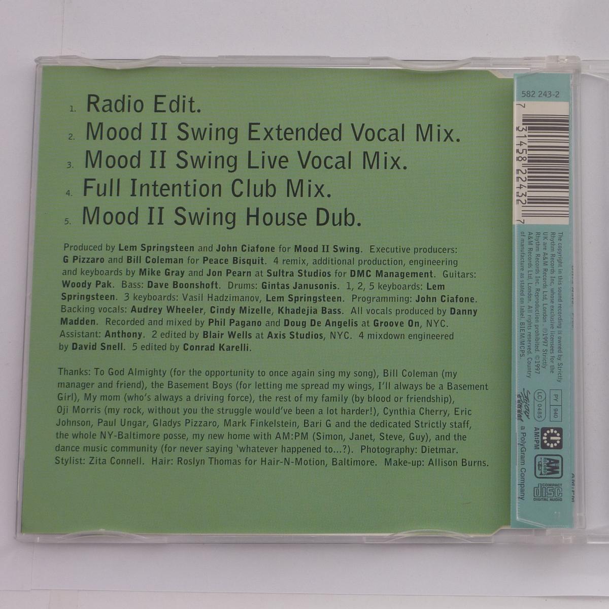 Ultra Naté Free (The Mood II Swing / Full Intention Mixes) CD Single