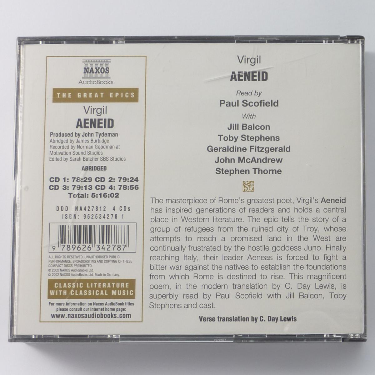 Virgil Read By Paul Scofield With Jill Balcon & Toby Stephens Aeneid 4 × CD Album