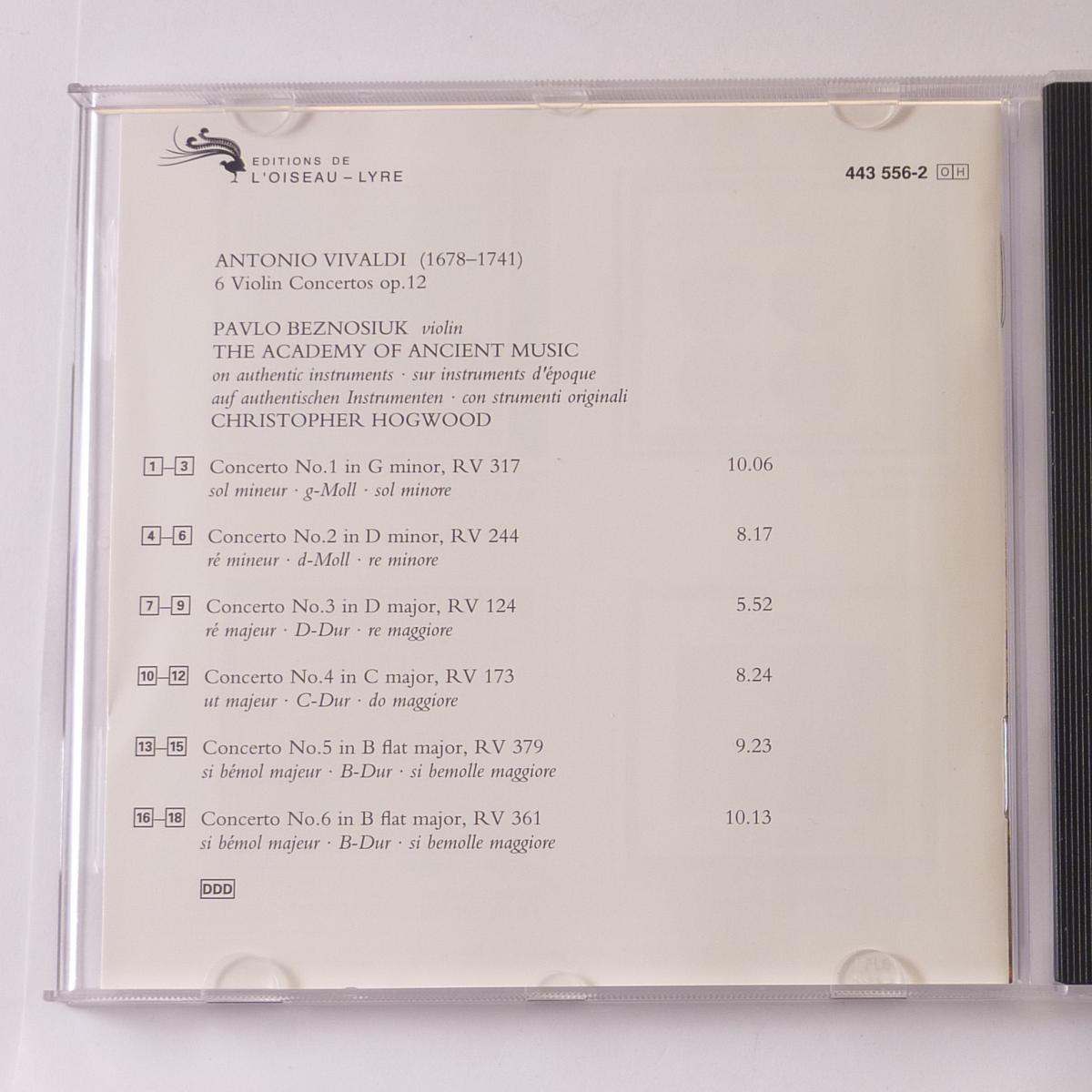 Vivaldi* - Pavlo Beznosiuk, Christopher Hogwood, The Academy Of Ancient Music 6 Violin Concertos Op. 12 CD